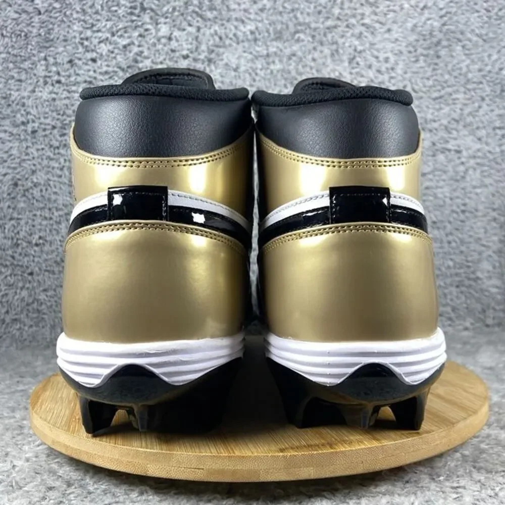 Size 17 Air Jordan 1 Mid TD Football Patent Gold Toe Men FJ6805-701